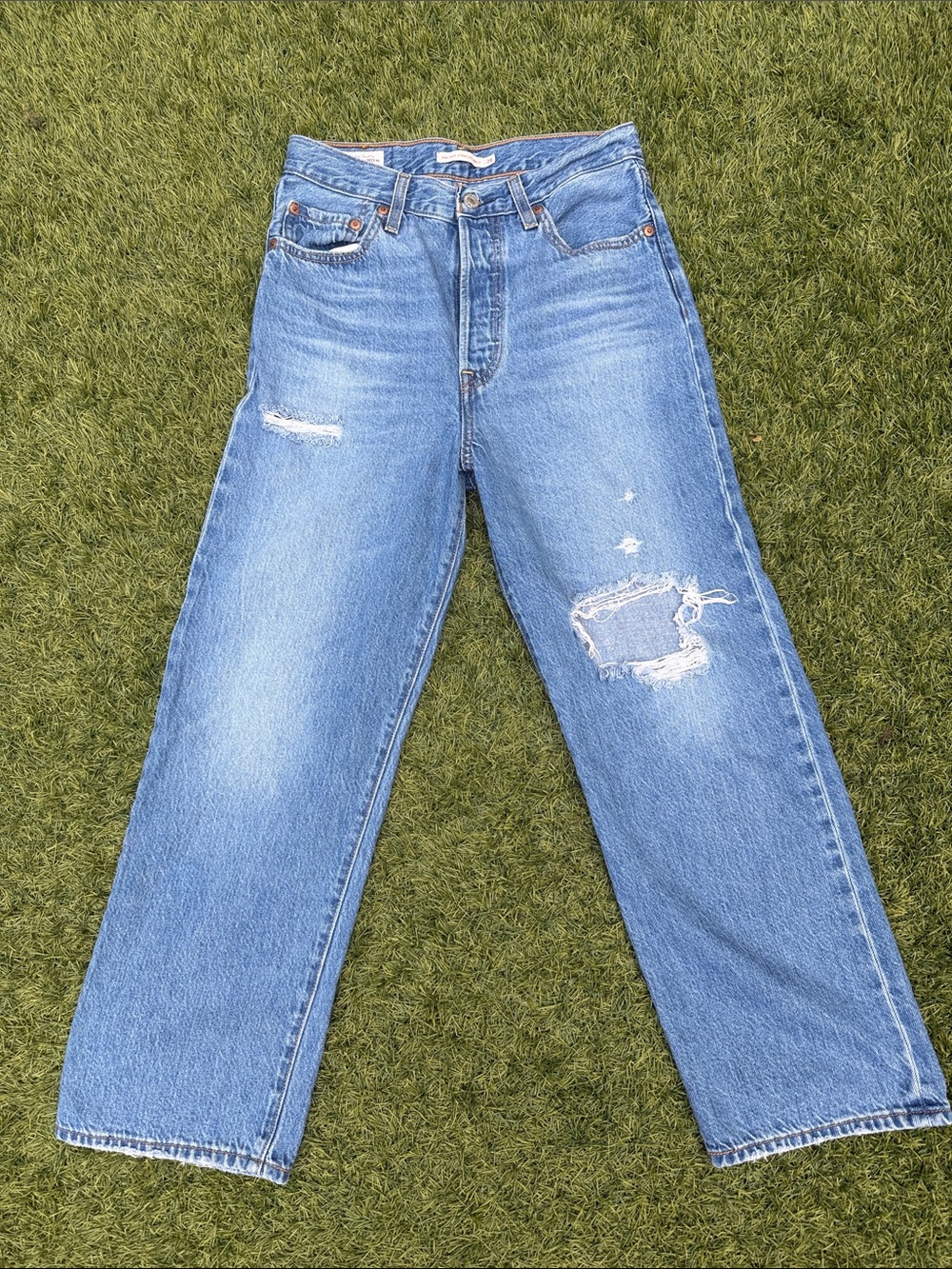 Levi’s Premium Ribcage Straight Ankle Jeans Women’s 28 High Rise Distressed Look